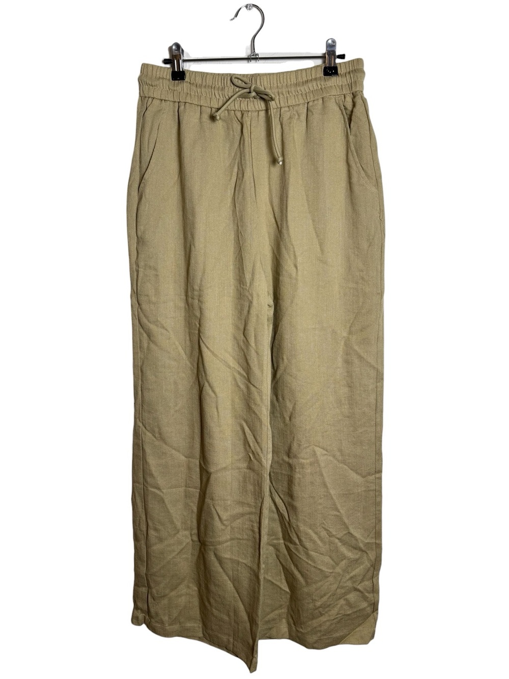 Halara High Waisted Drawstring Wide Leg Linen-Feel Pants Tan Khaki Size M